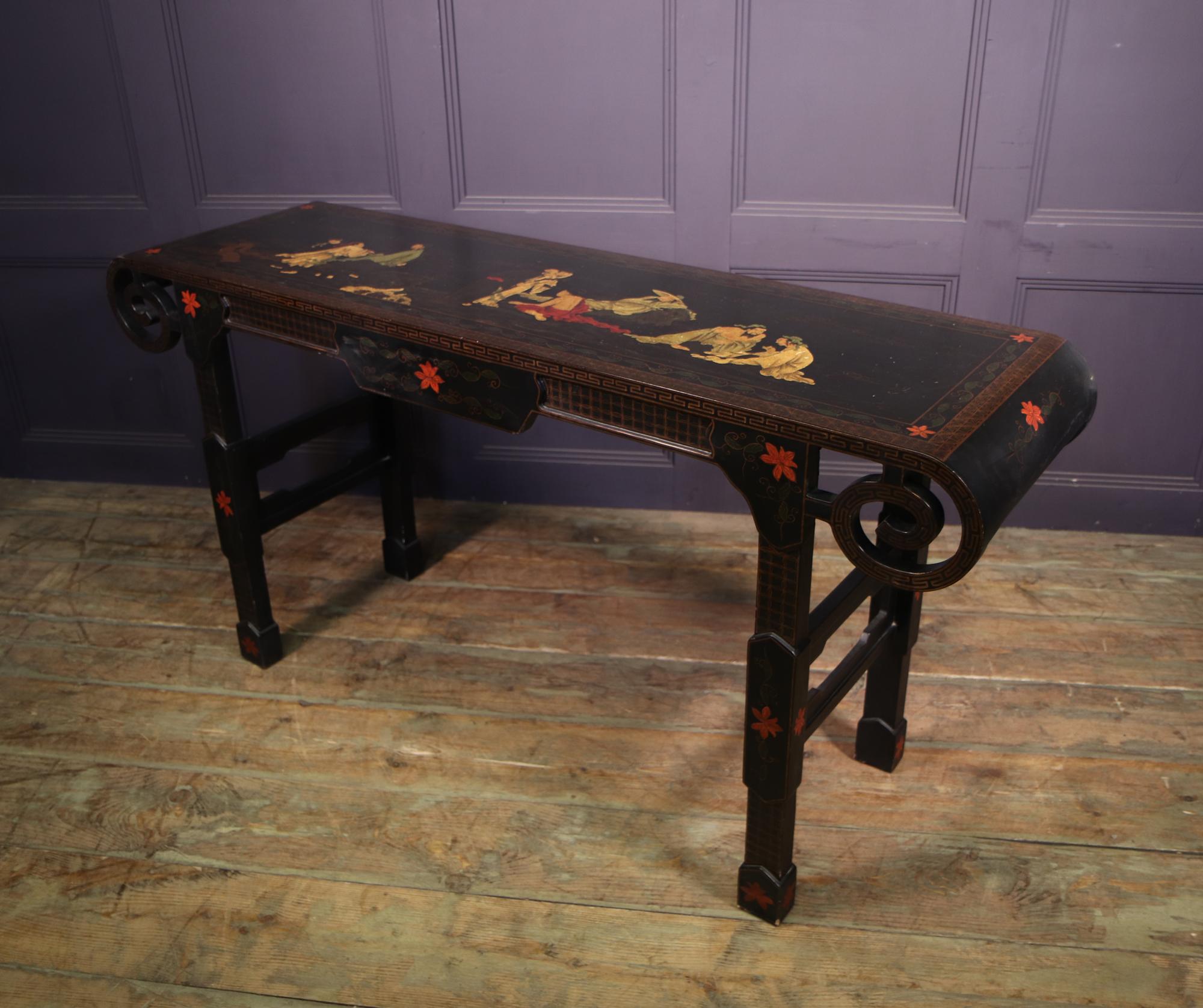 Chinese Black Lacquered Console Table 6