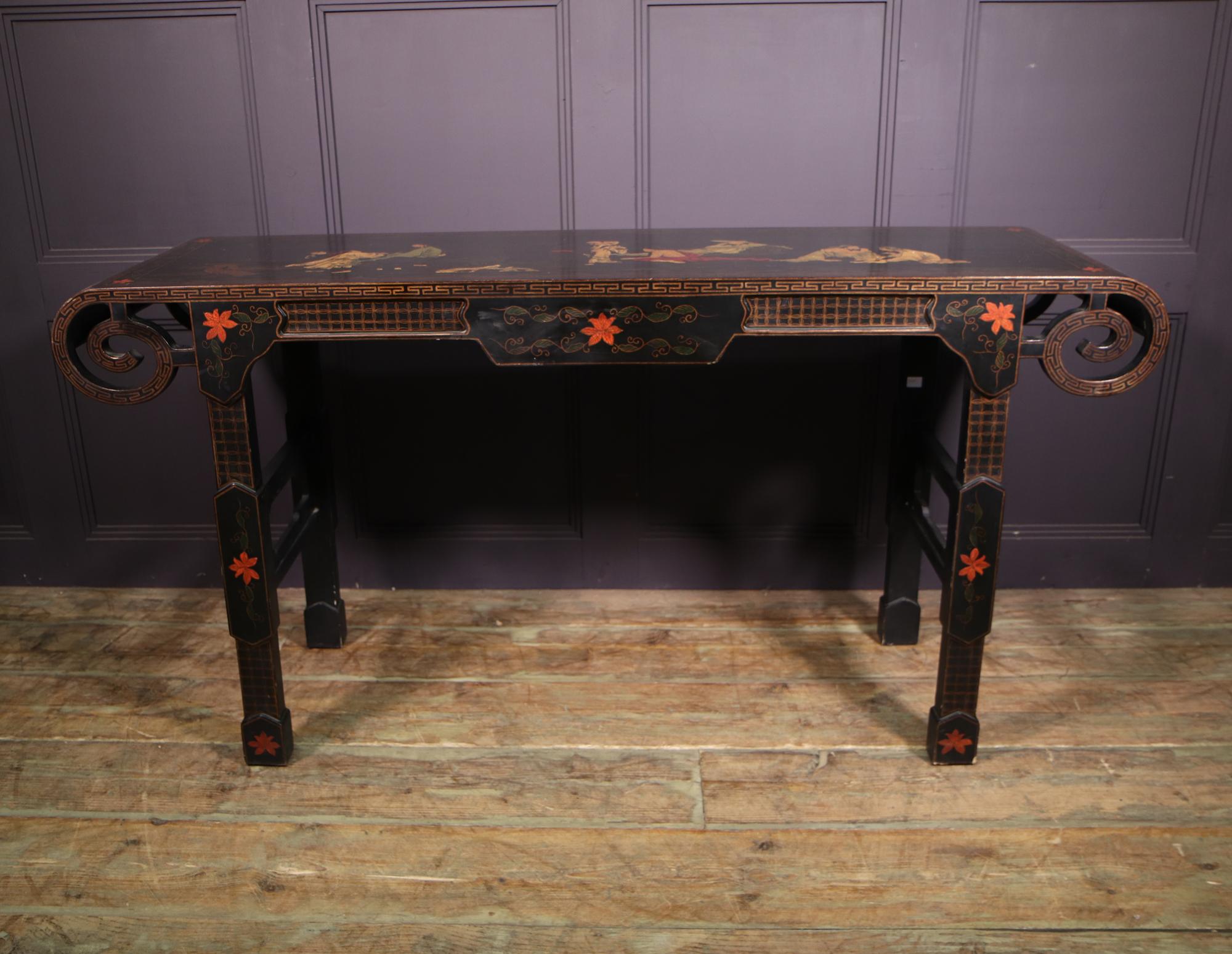 Mid-20th Century Chinese Black Lacquered Console Table