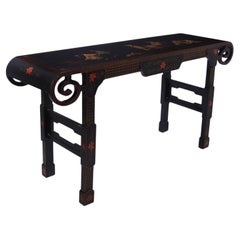 Vintage Chinese Black Lacquered Console Table
