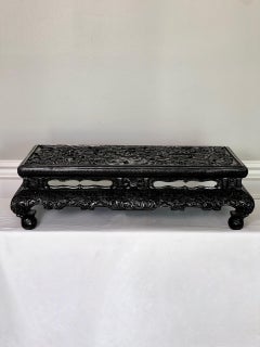 Chinese Black Lacquered Display Stand, Hardwood, Hand Carved, Rectangular
