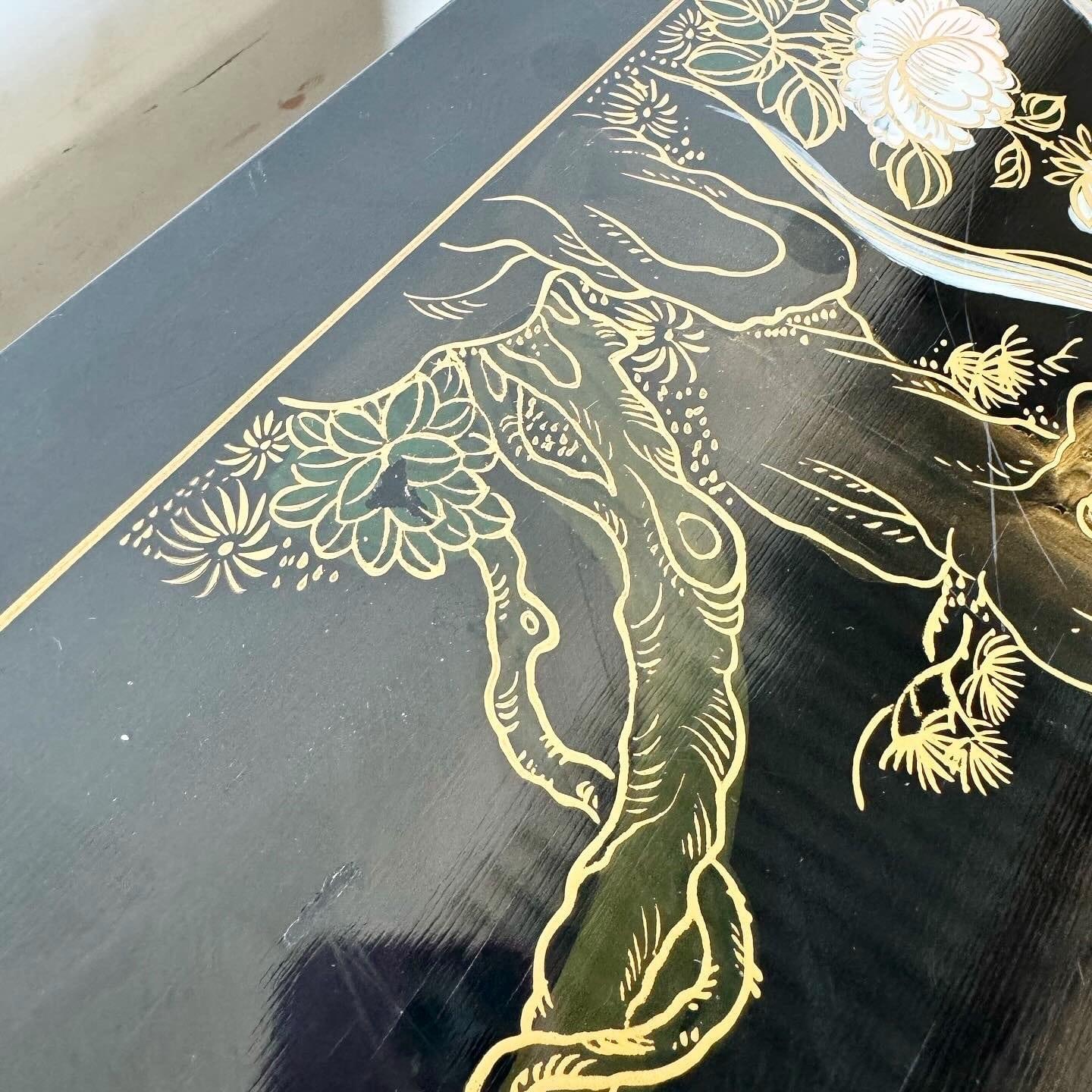 Chinese Black Lacquered Hand Painted Lingerie Chest With Gold Accents 5
