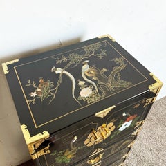 Chinese Black Lacquered Hand Painted Lingerie Chest With Gold Accents