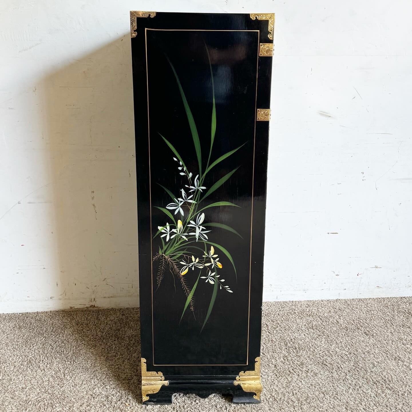 Chinese Black Lacquered Hand Painted Lingerie Chest With Gold Accents 2