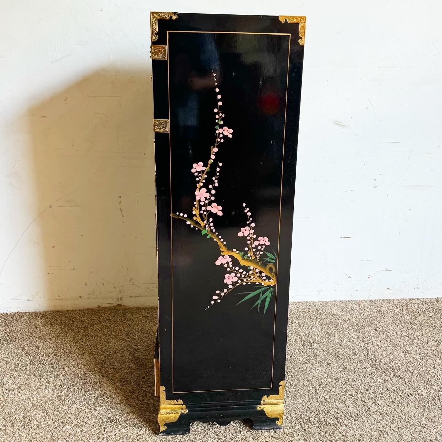 Chinese Black Lacquered Hand Painted Lingerie Chest With Gold Accents 3