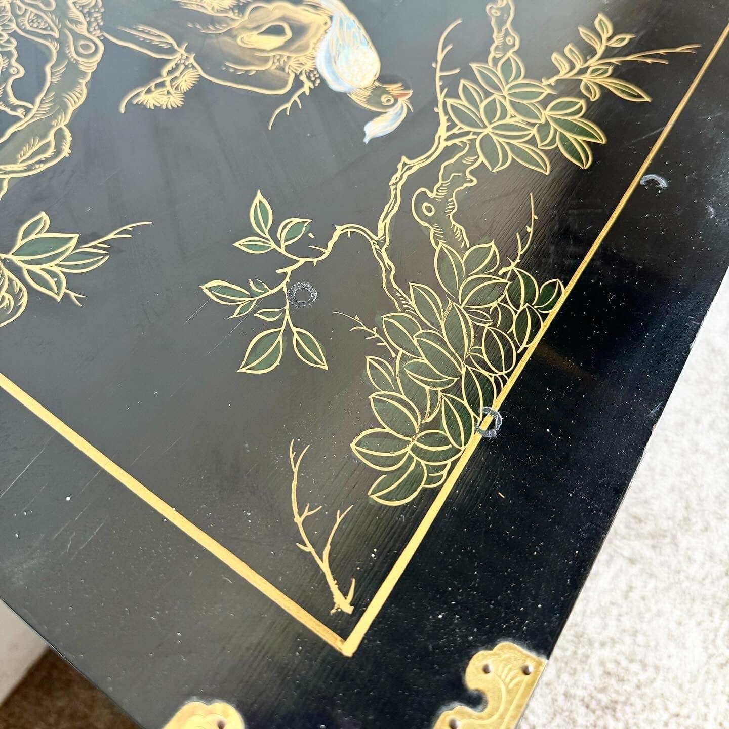 Chinese Black Lacquered Hand Painted Lingerie Chest With Gold Accents 4