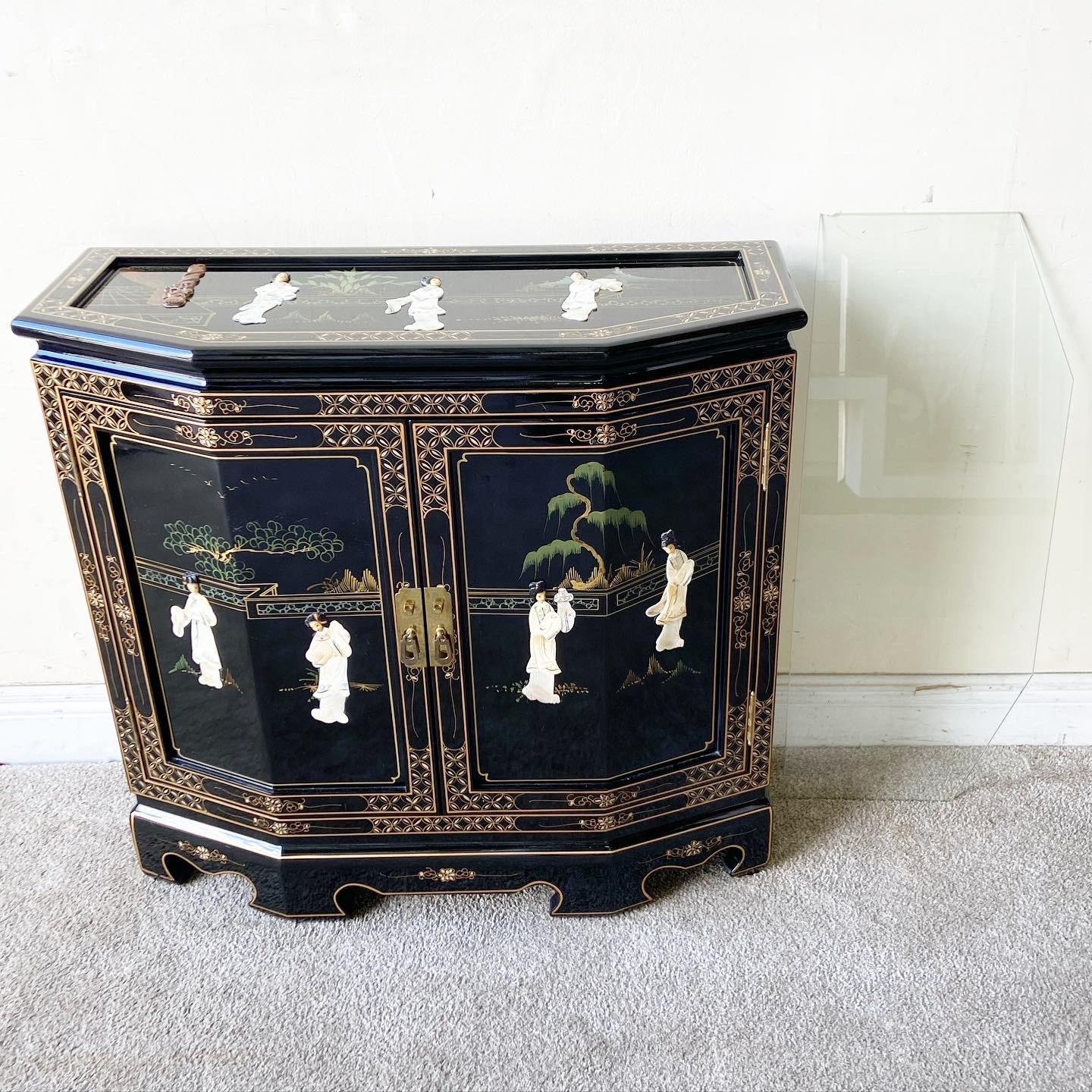 Chinese Black Lacquered Mother of Pearl Sideboard 4