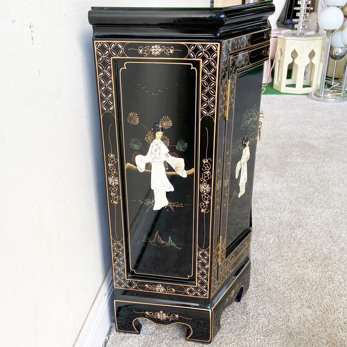 Chinoiserie Chinese Black Lacquered Mother of Pearl Sideboard