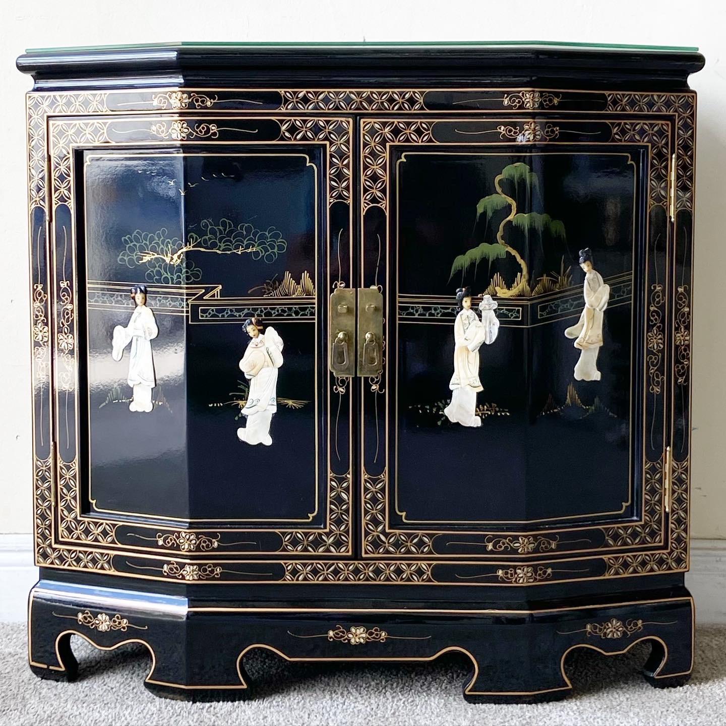 Chinese Black Lacquered Mother of Pearl Sideboard In Good Condition In Delray Beach, FL