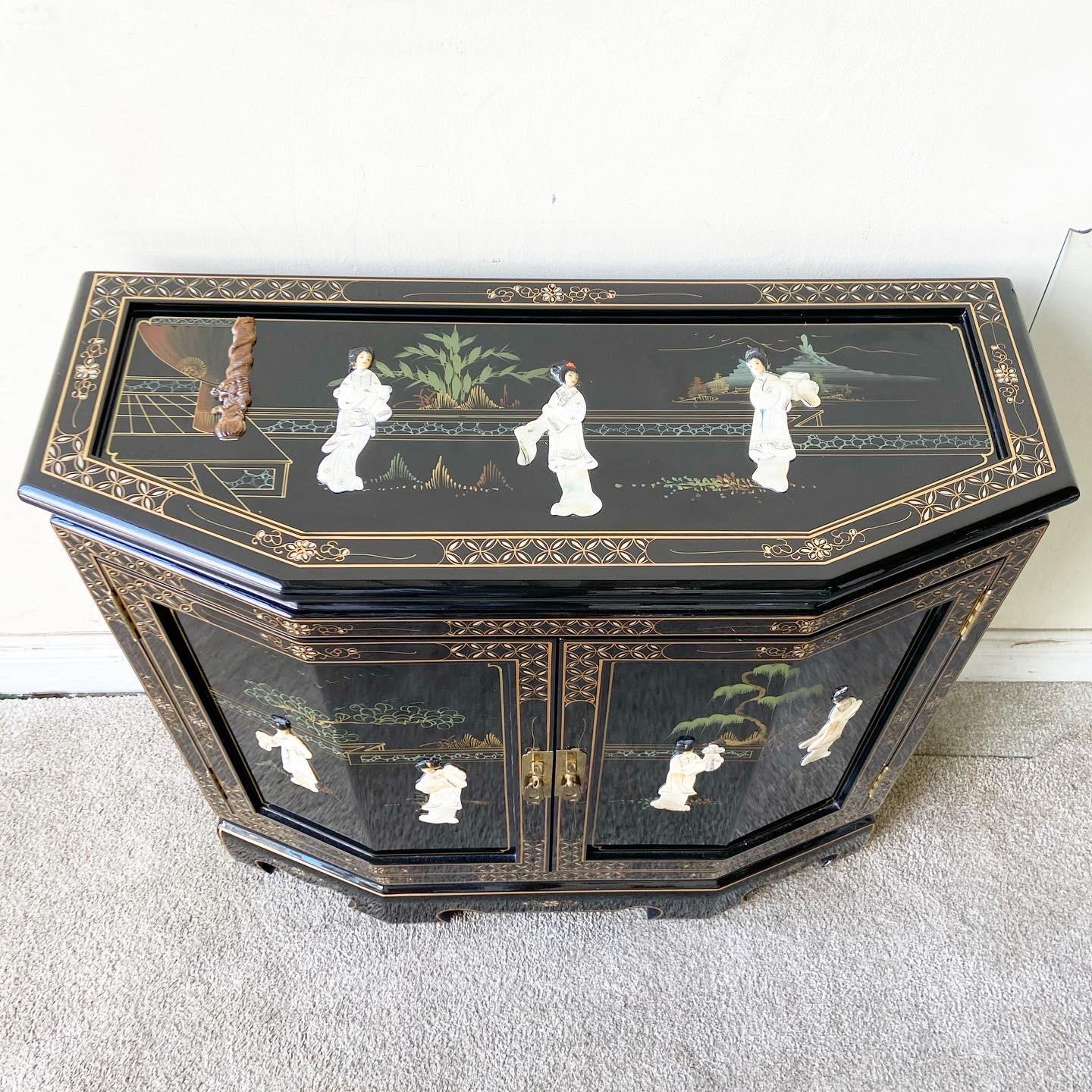 Chinese Black Lacquered Mother of Pearl Sideboard 1