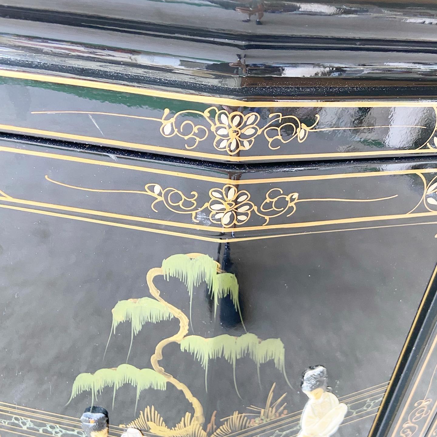 Chinese Black Lacquered Mother of Pearl Sideboard 2