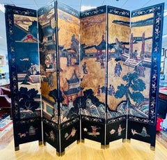 Paravent chinois laqué noir à six panneaux en Coromandel Séparateur de pièces