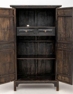 Chinese Black Lacquered Two-Door Armoire, 19th C.