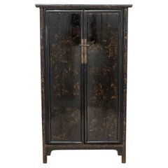 Chinese Black Lacquered Two-Door Armoire, 19th C.