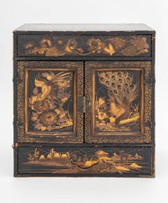 Chinesisch Schwarz Lackiert Wood Jewelry Box