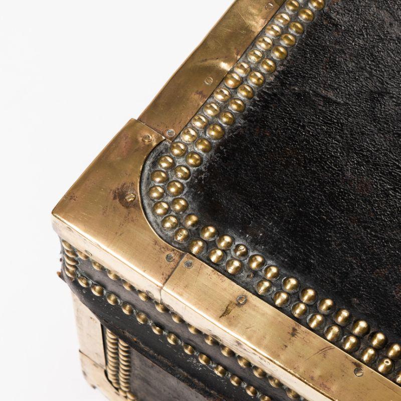 Chinese Black Leather & Brass Camphor Wood Trunk, 1820-50 For Sale 3