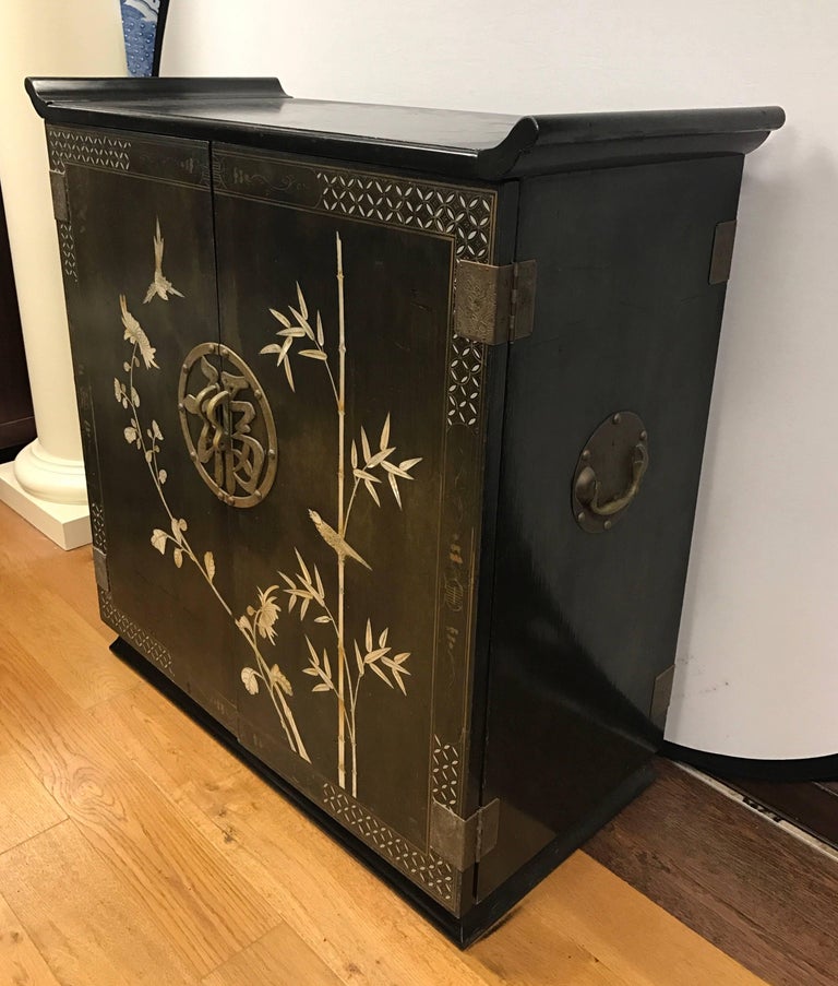 Chinese Black Liquor Cabinet Bar With Mother Of Pearl Inlay At 1stdibs