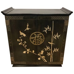 Chinesische schwarze Likör-Schrankbar mit Perlmutt-Intarsien