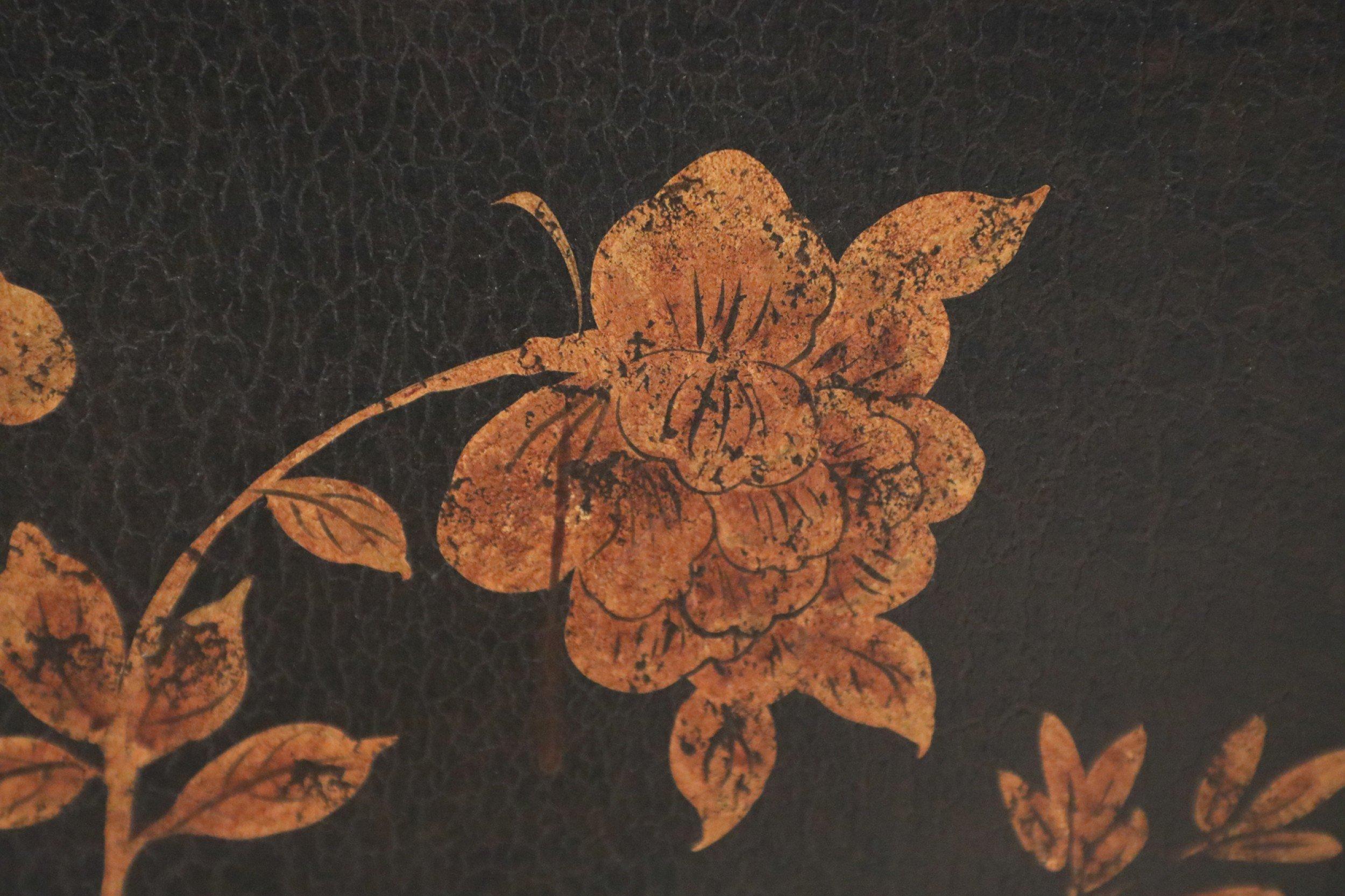 Chinese Black Painted Faux Bamboo and Gold Florals Fireplace Screen For Sale 3