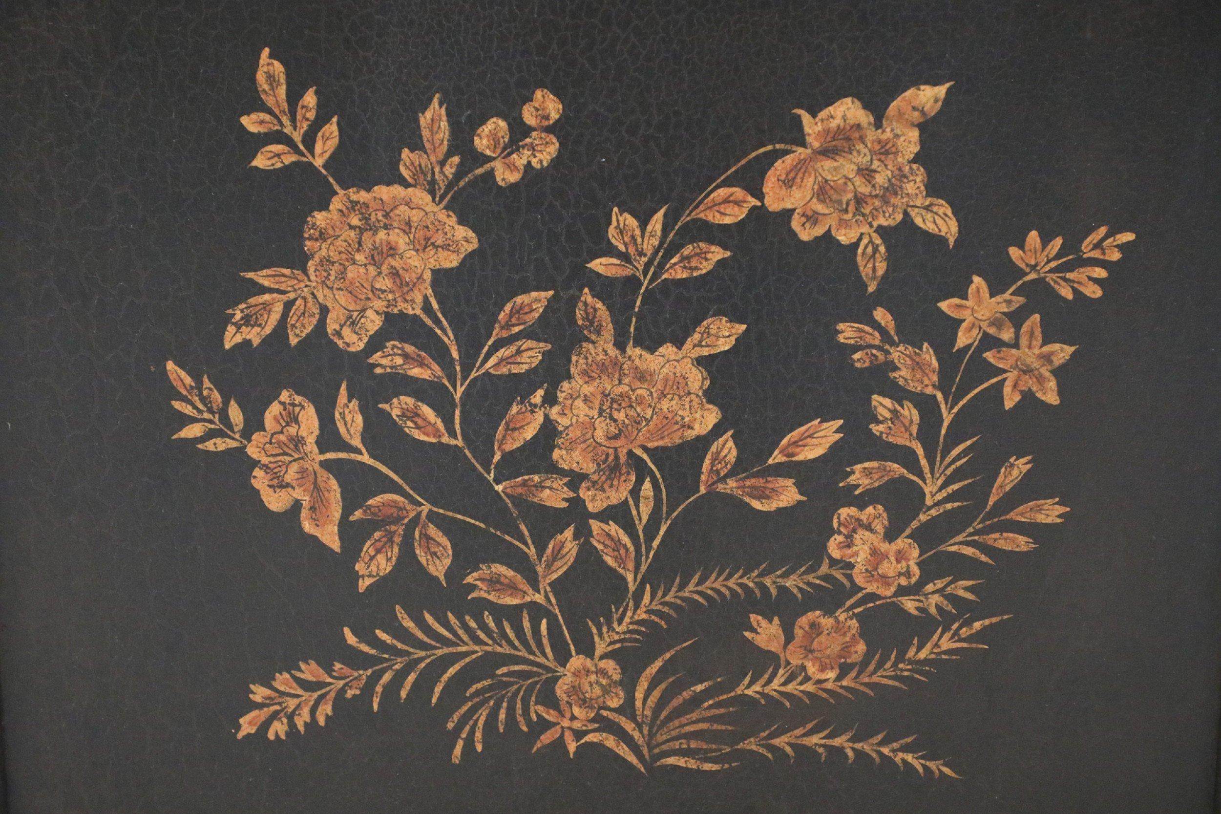 Chinese Black Painted Faux Bamboo and Gold Florals Fireplace Screen For Sale 6