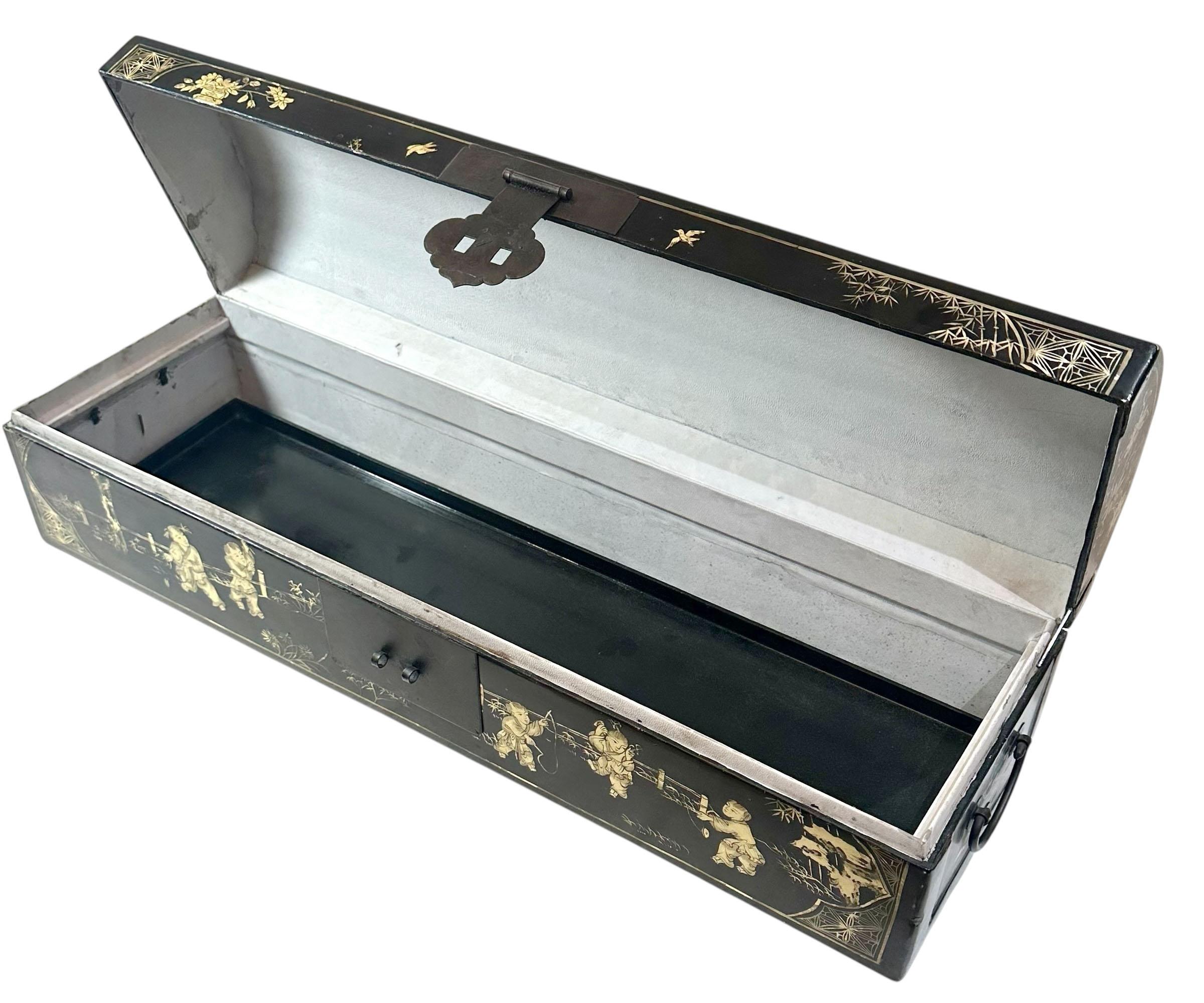 Chinese Black Papier-Mâché Lacquer Box For Sale 4