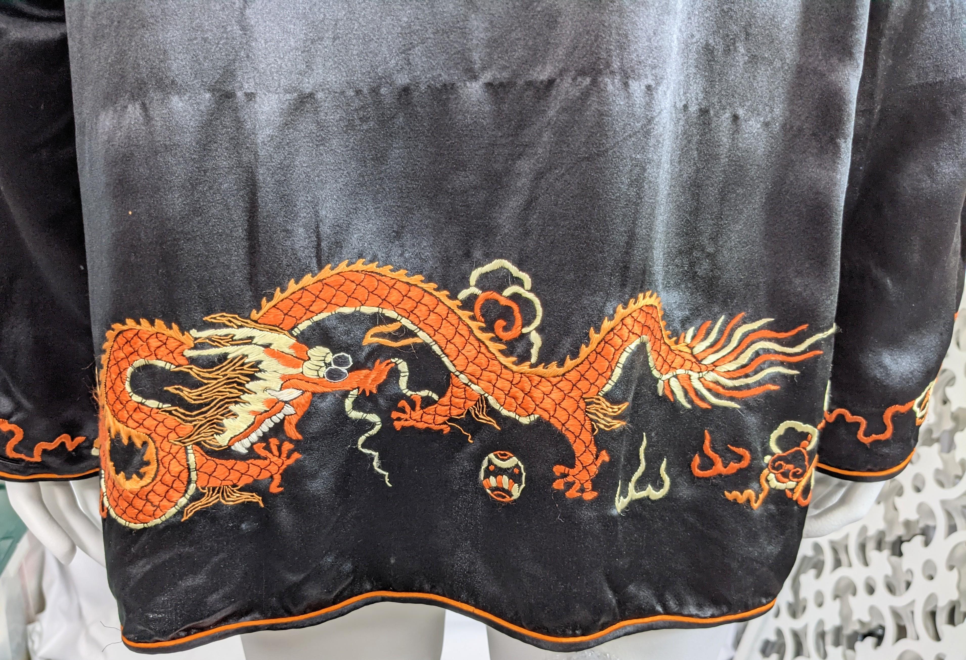 Chinese Black Satin Embroidered Jacket In Excellent Condition For Sale In New York, NY