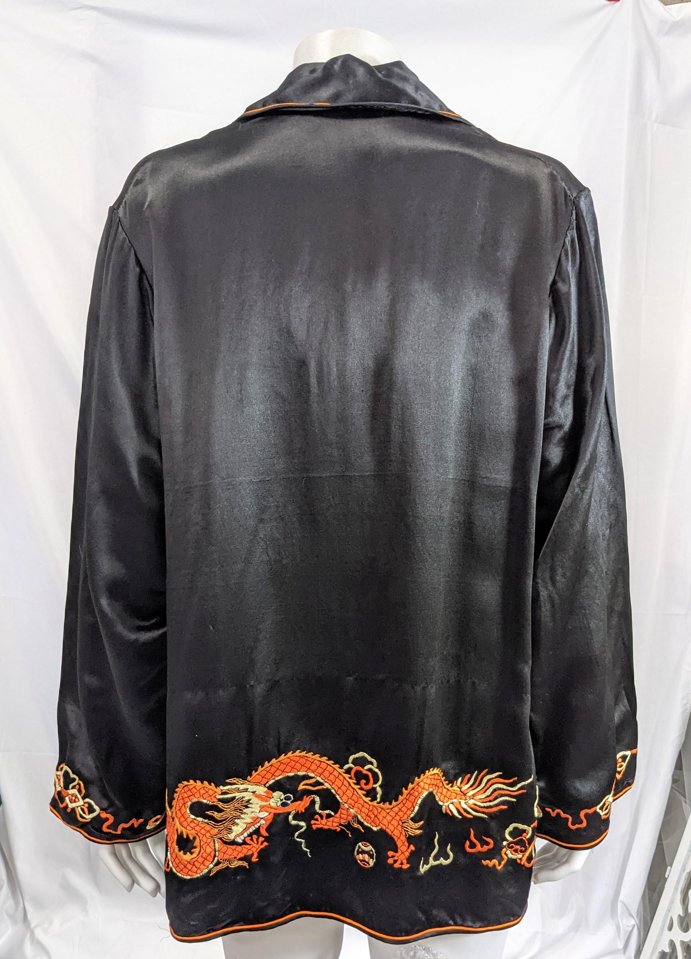 Women's or Men's Chinese Black Satin Embroidered Jacket For Sale