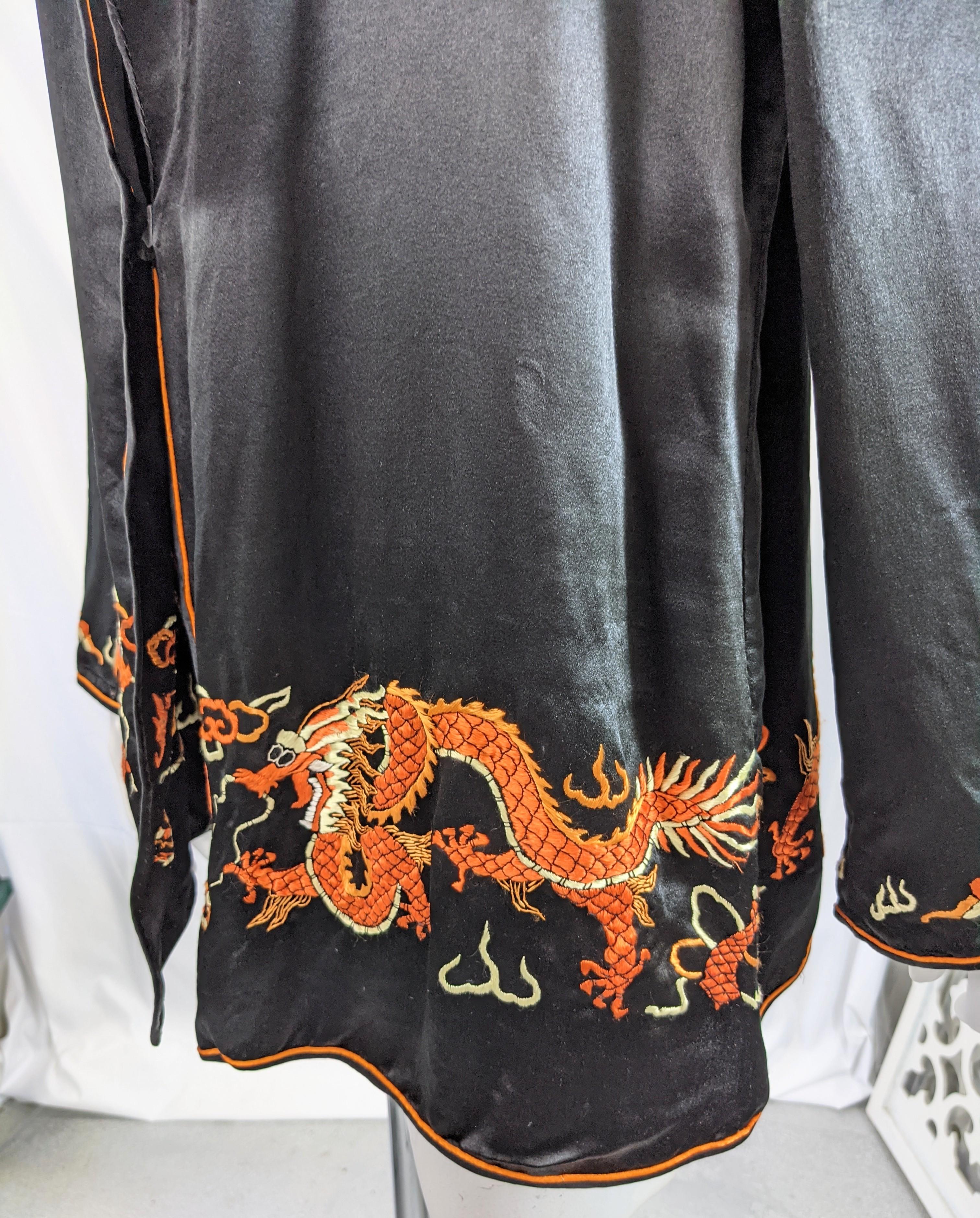 Chinese Black Satin Embroidered Jacket For Sale 1