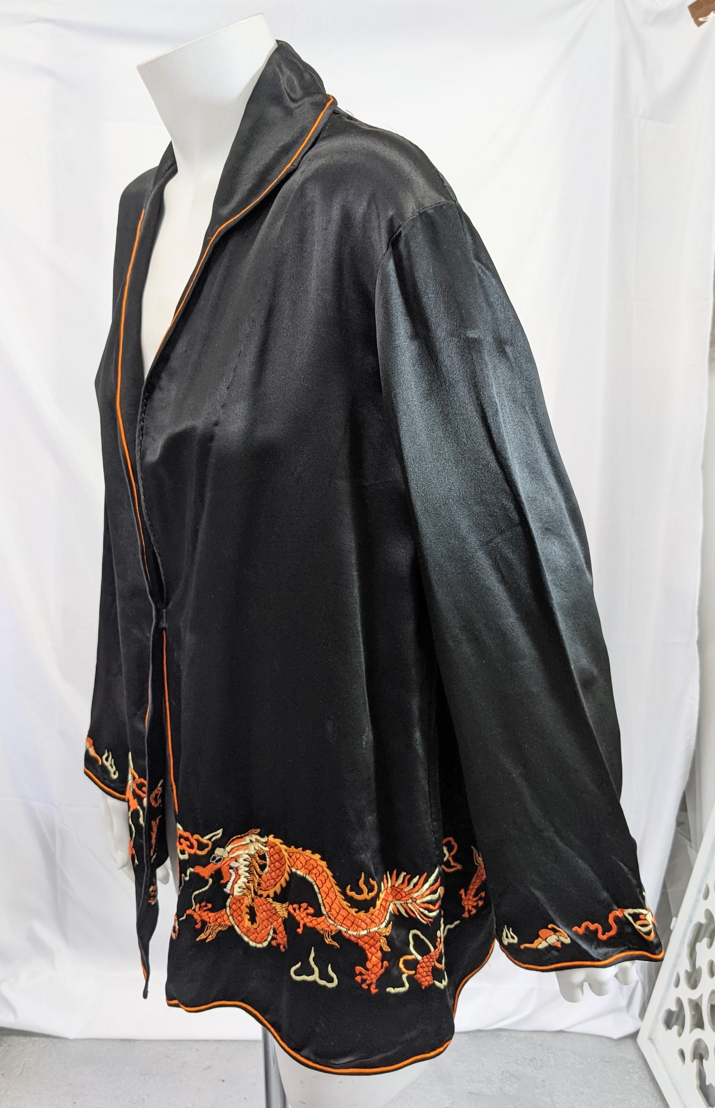Chinese Black Satin Embroidered Jacket For Sale 2