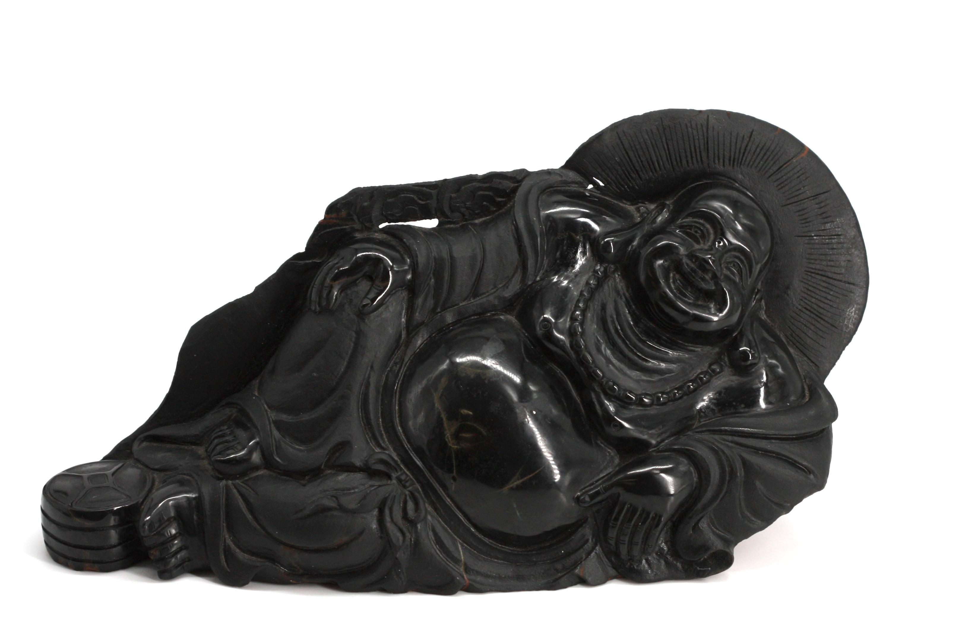 Other Chinese Black Stone Reclining Happy Buddha For Sale