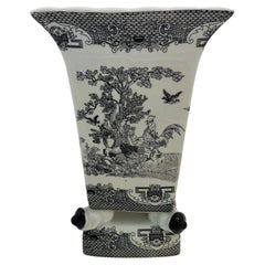 Chinese Black & White Porcelain Vase, Figural Rooster Garden Scene