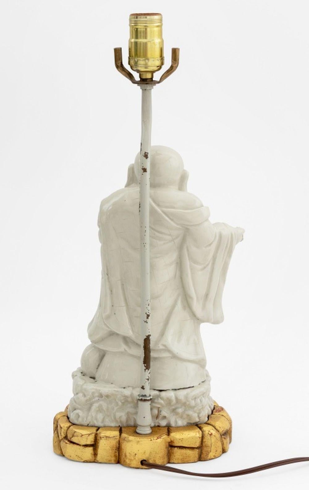 20th Century Chinese Blanc de Chine Buddha Sculpture as Lamp For Sale