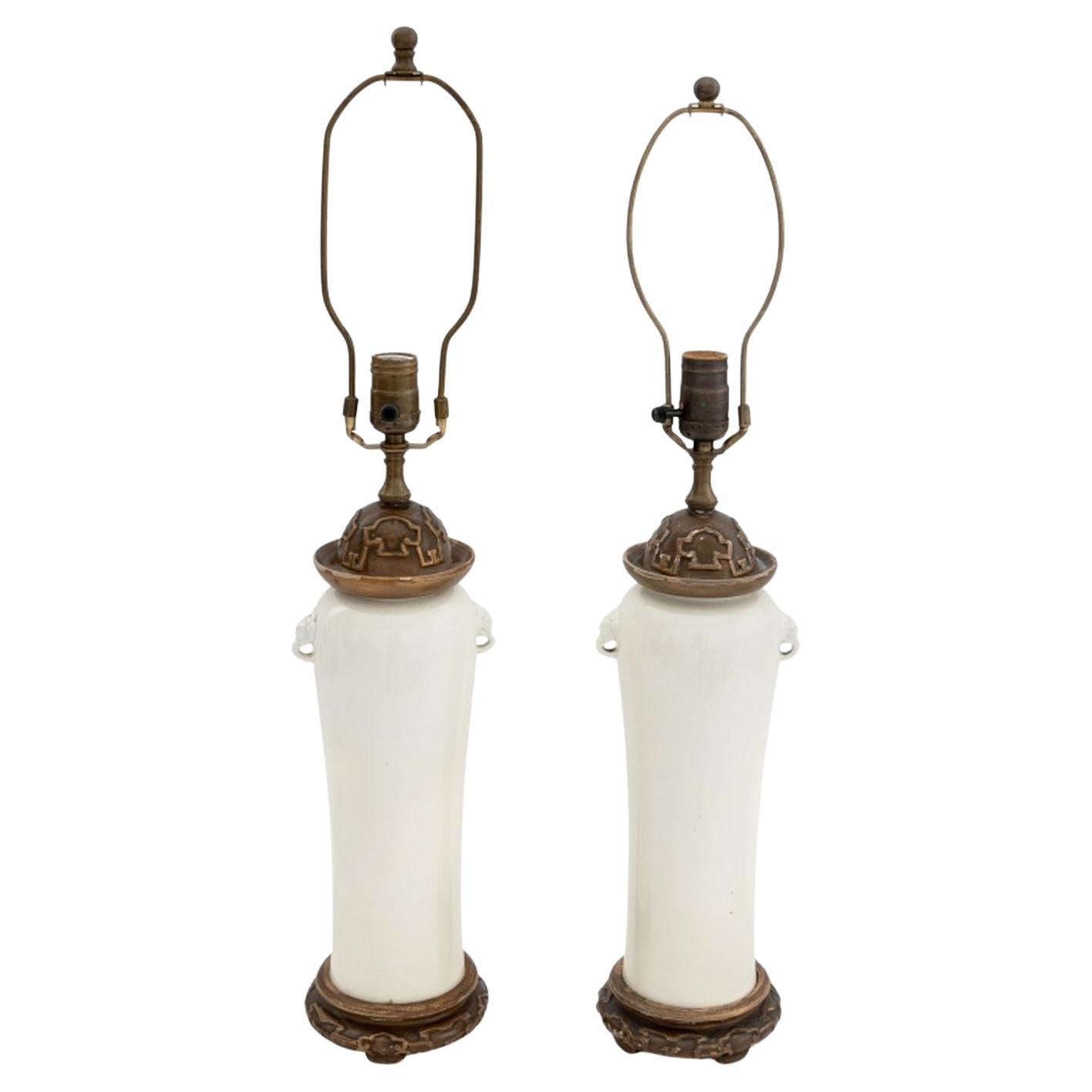 Chinese Blanc de Chine Dehua Vases as Lamps, Pair