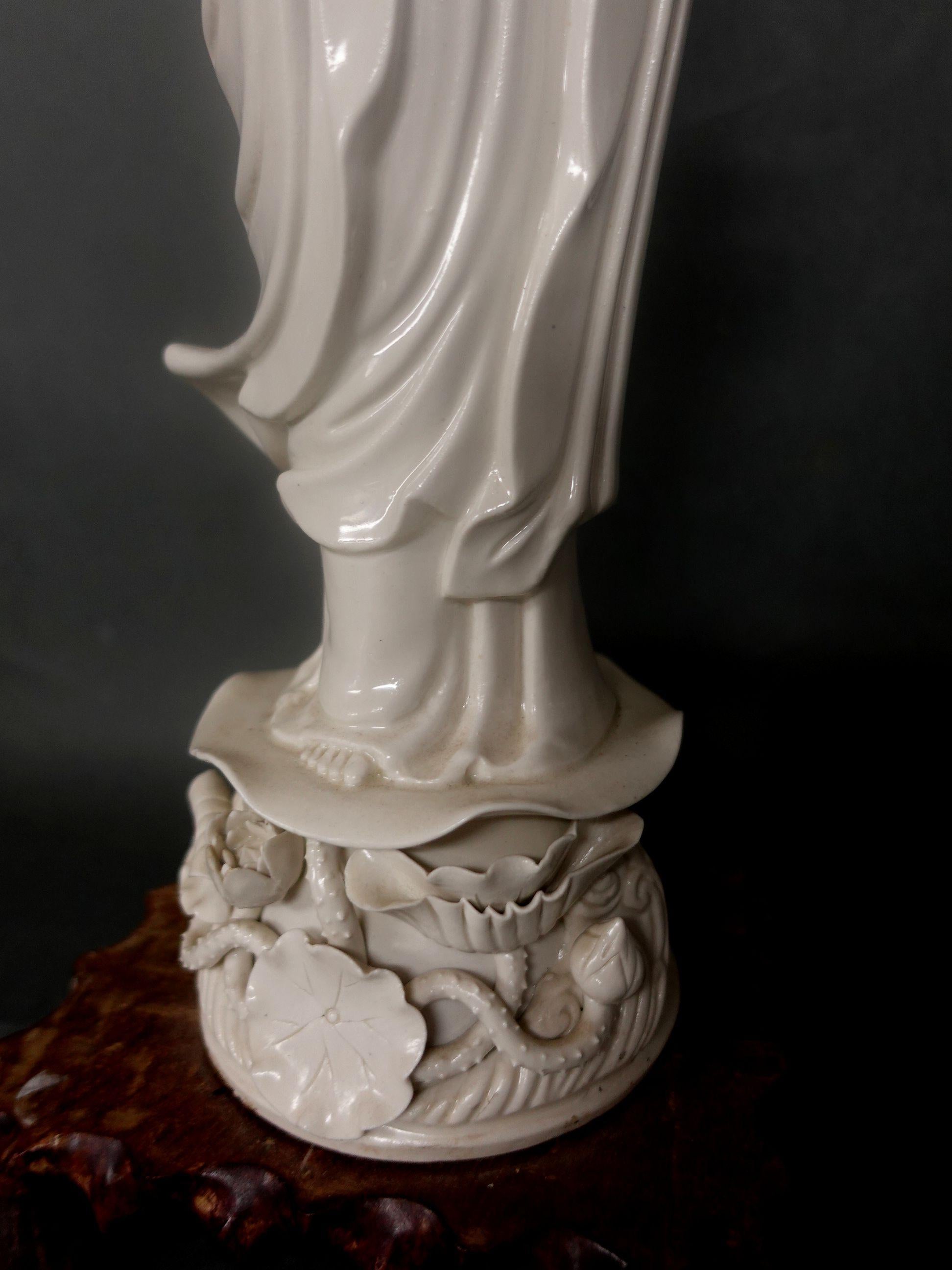 Brass Chinese Blanc De Chine Figure of Quanyin Mounted as a Lamp For Sale
