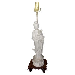 Antique Chinese Blanc De Chine Figure of Quanyin Mounted as a Lamp