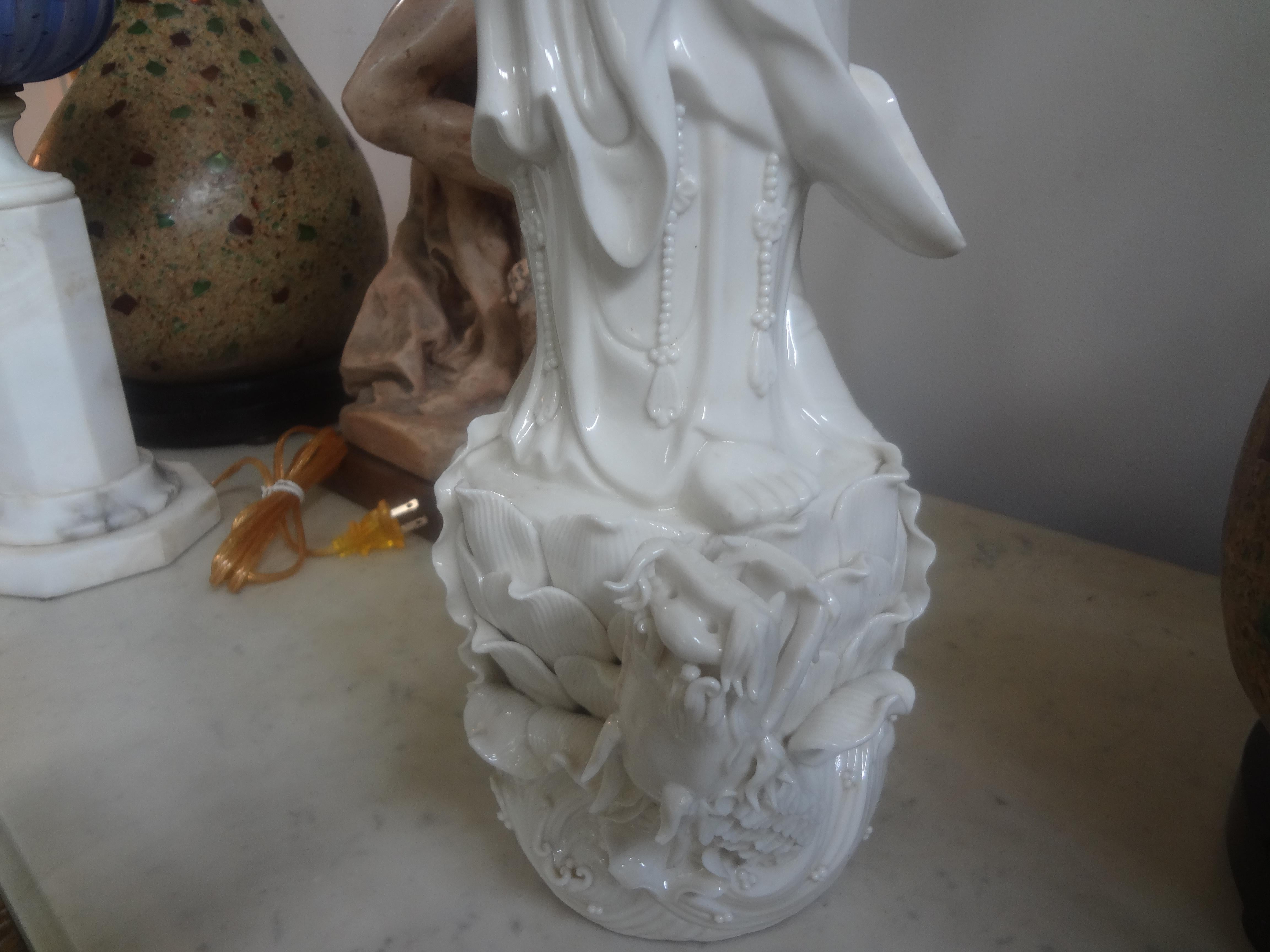 Porcelain  Chinese Blanc De Chine Guan Yin with Dragon For Sale
