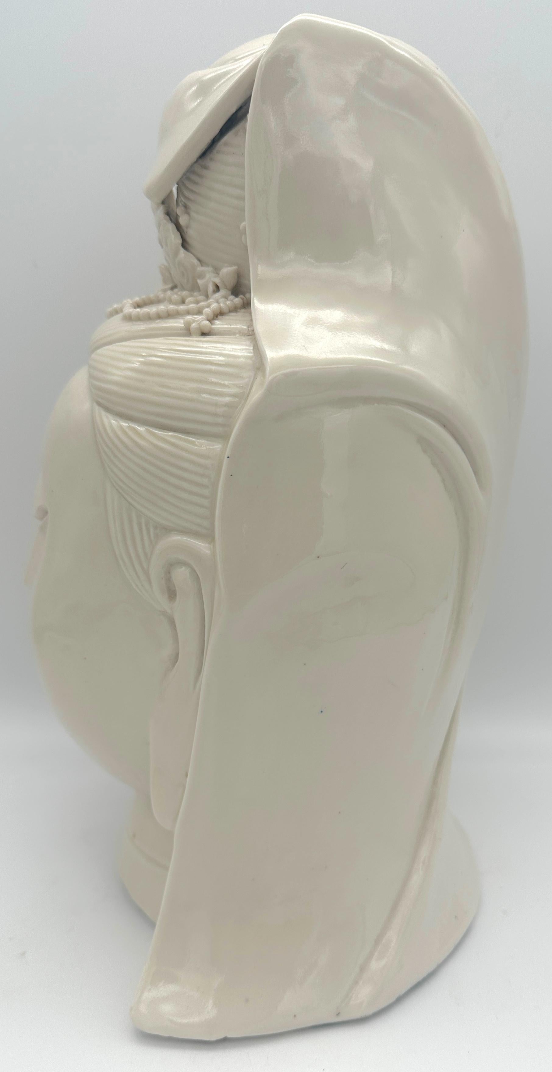 Glazed Chinese Blanc De Chine Head of Buddha For Sale