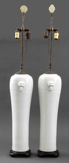 Paar chinesische Blanc-De-Chinesische Meiping-Vasenlampen