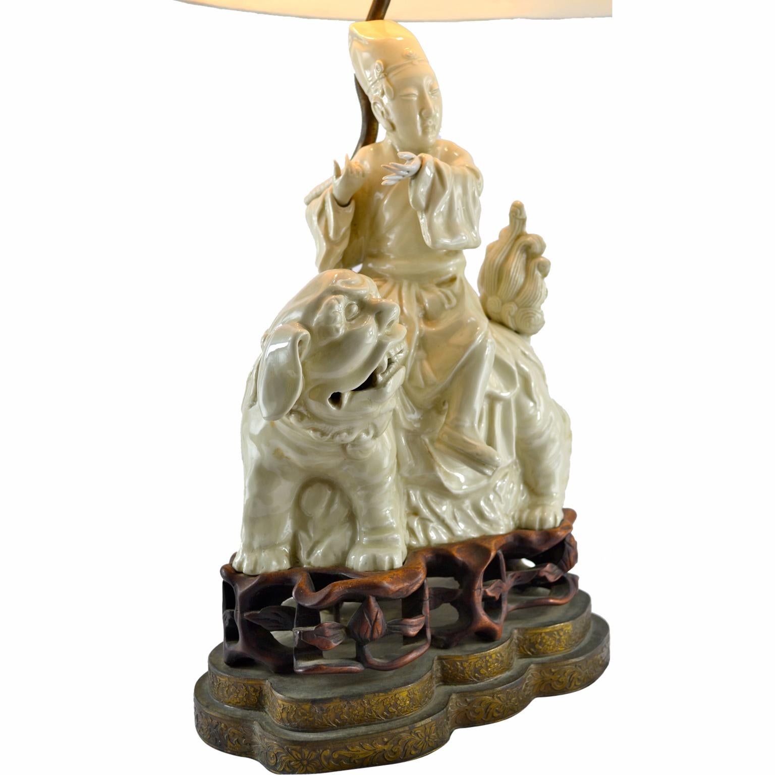 Chinese Export Chinese Blanc De Chine Porcelain Figural Lamp