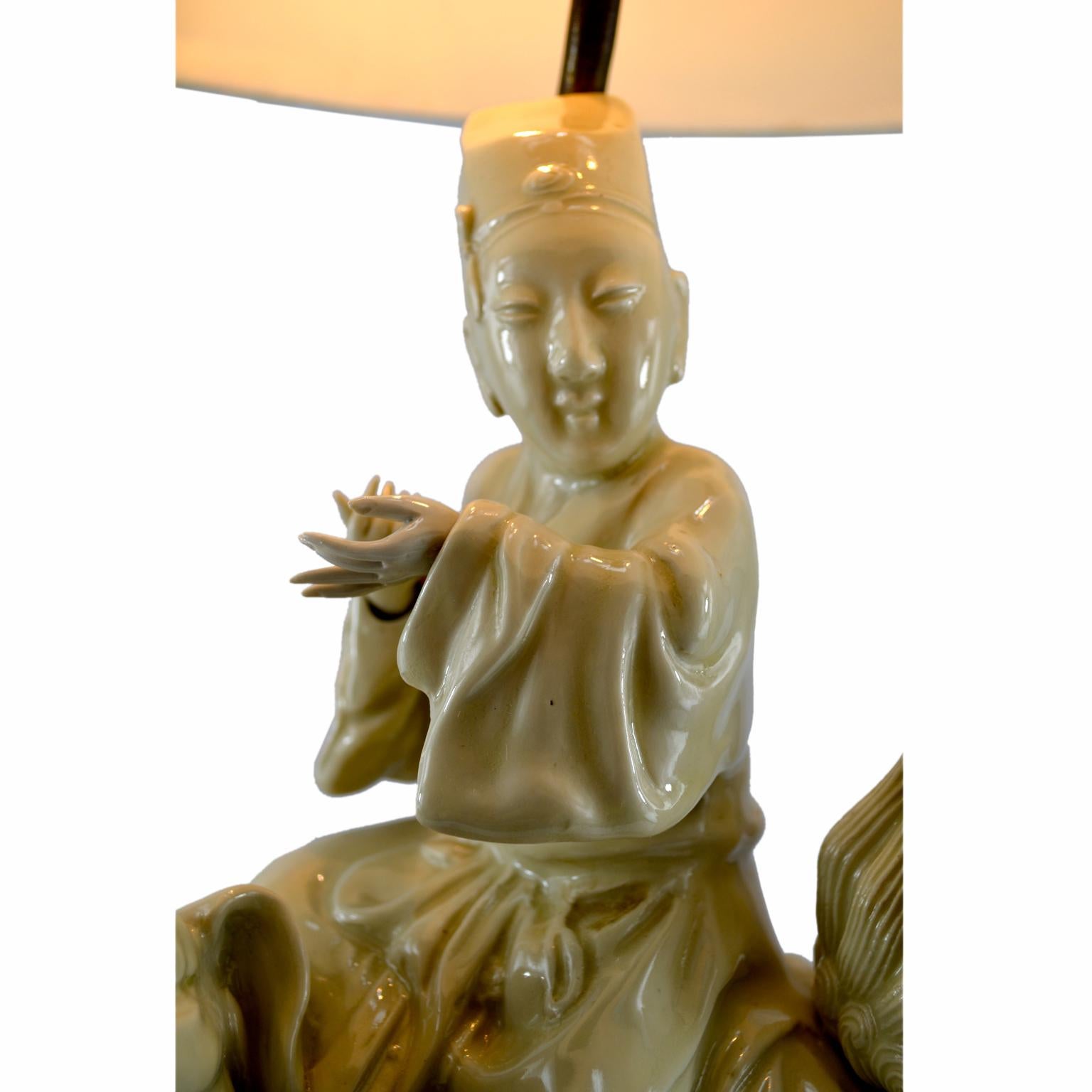 Chinese Blanc De Chine Porcelain Figural Lamp In Good Condition In Vancouver, British Columbia