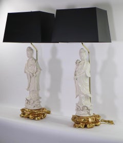Chinese Blanc De Chine Porcelain Guanyin Table Lamps