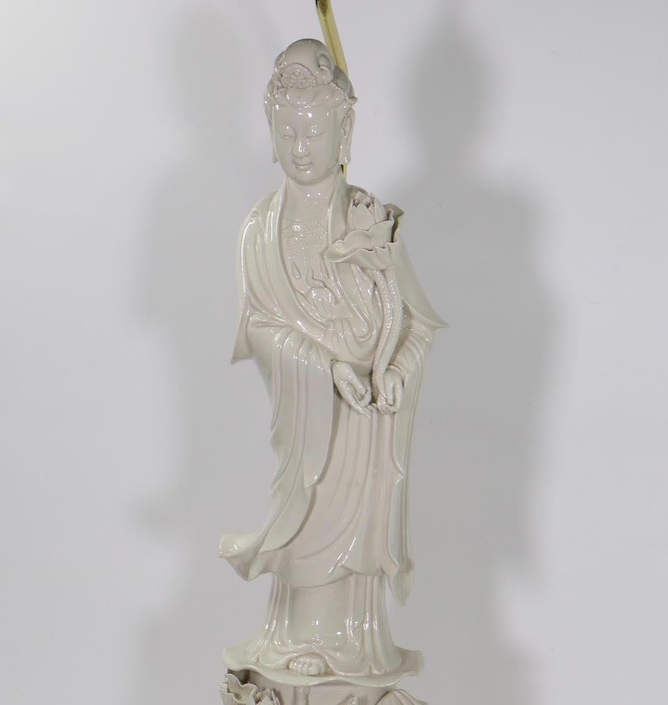 Chinese Blanc De Chine Porcelain Guanyin Table Lamps In Excellent Condition In New York, NY