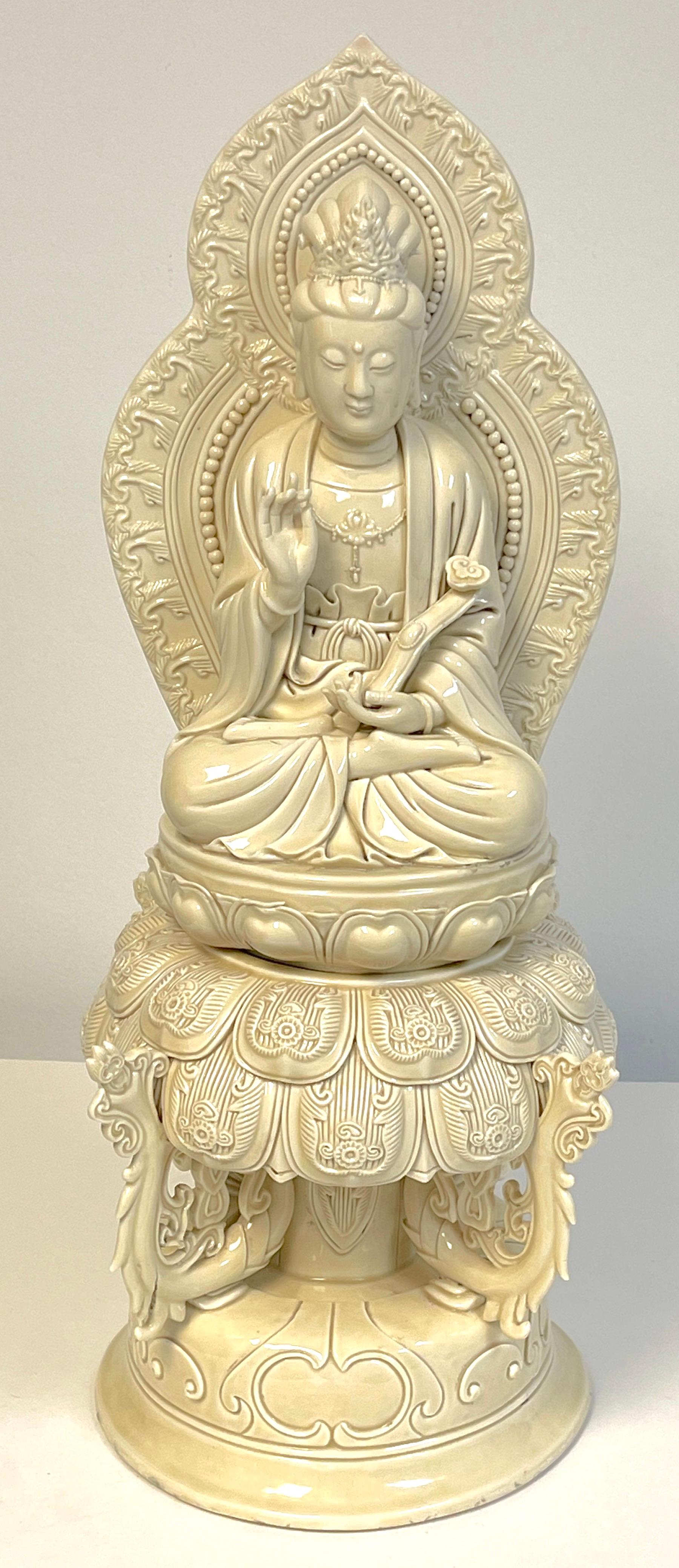 Chinese Blanc-de-Chine Seated Guanyin Altar Piece, 19th/20th Century For Sale 15