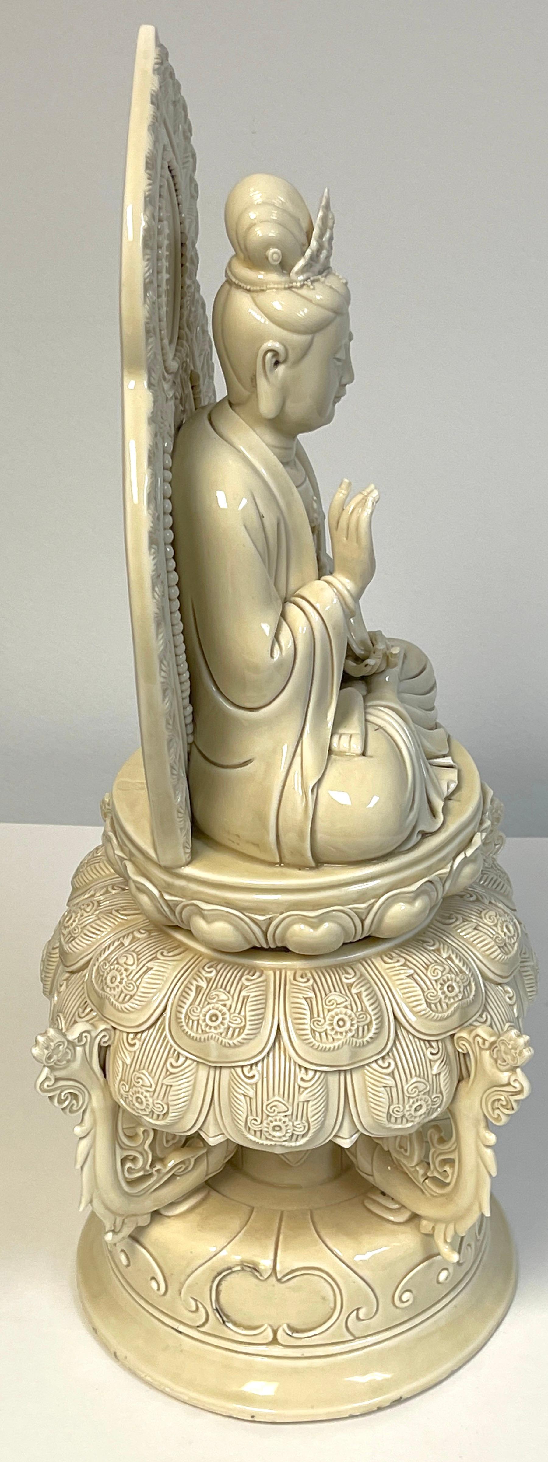 Porcelain Chinese Blanc-de-Chine Seated Guanyin Altar Piece, 19th/20th Century For Sale