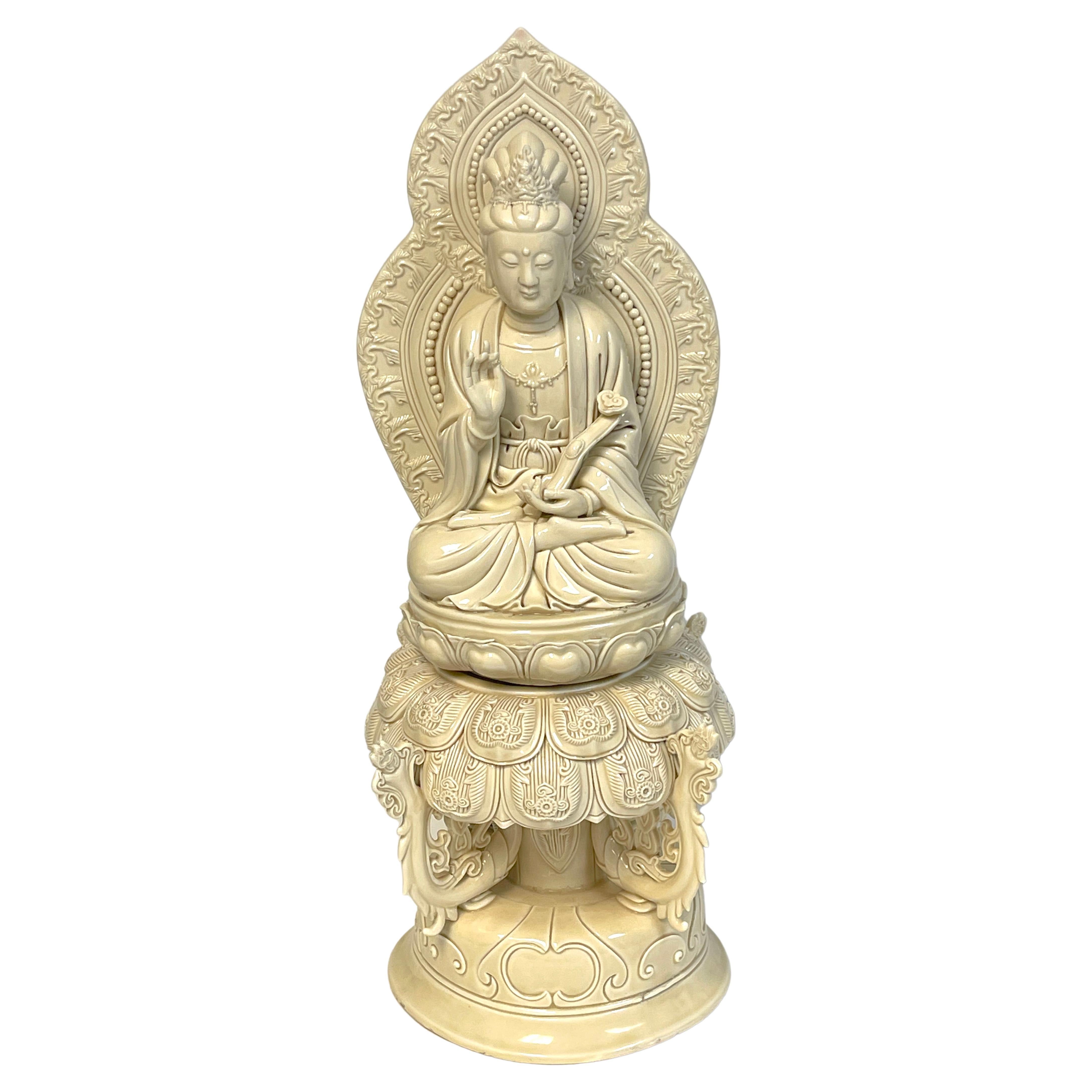 Chinese Blanc-de-Chine Seated Guanyin Altar Piece, 19th/20th Century For Sale
