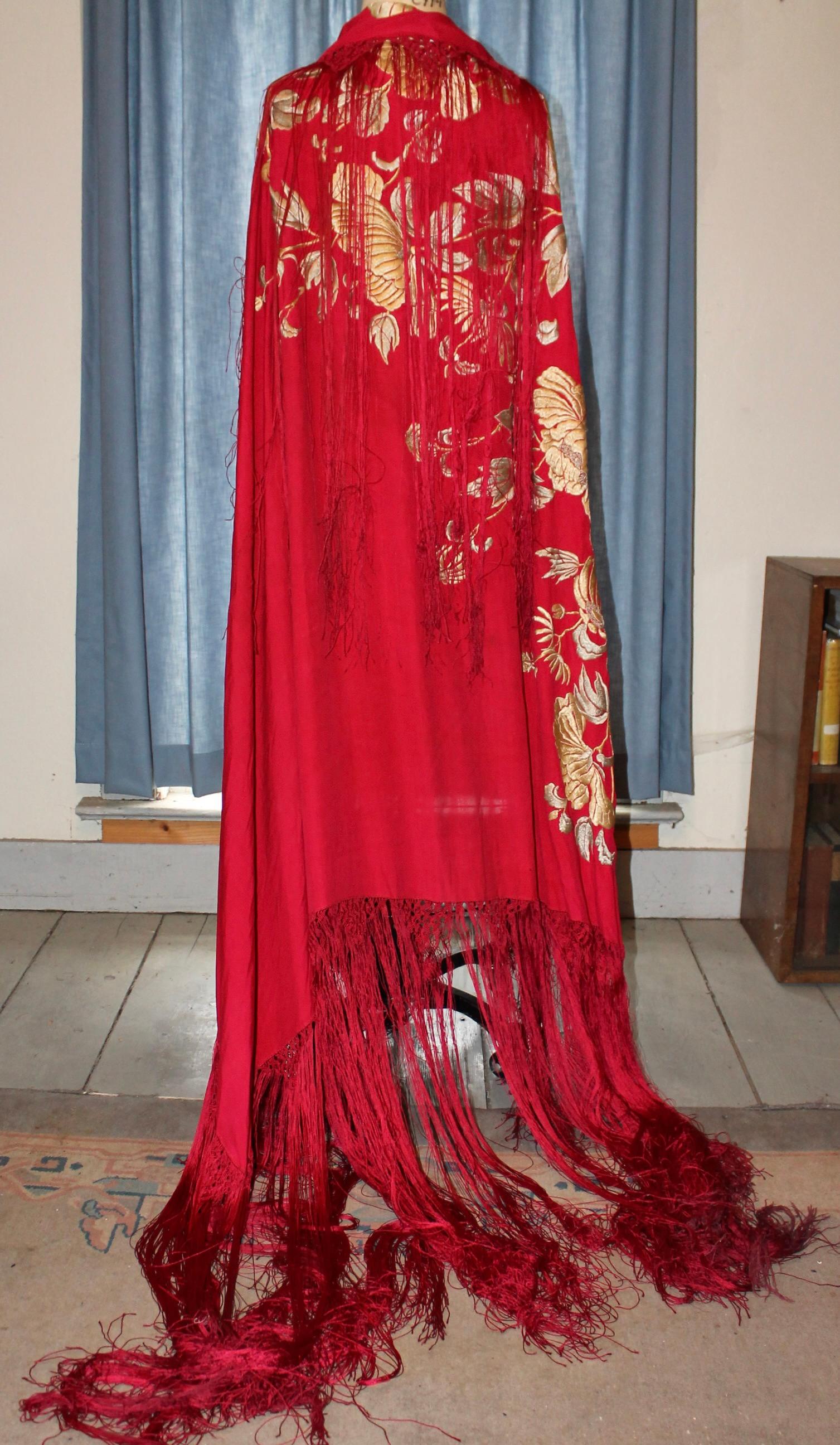 1920's antique silk square Edwardian Piano Shawl 48