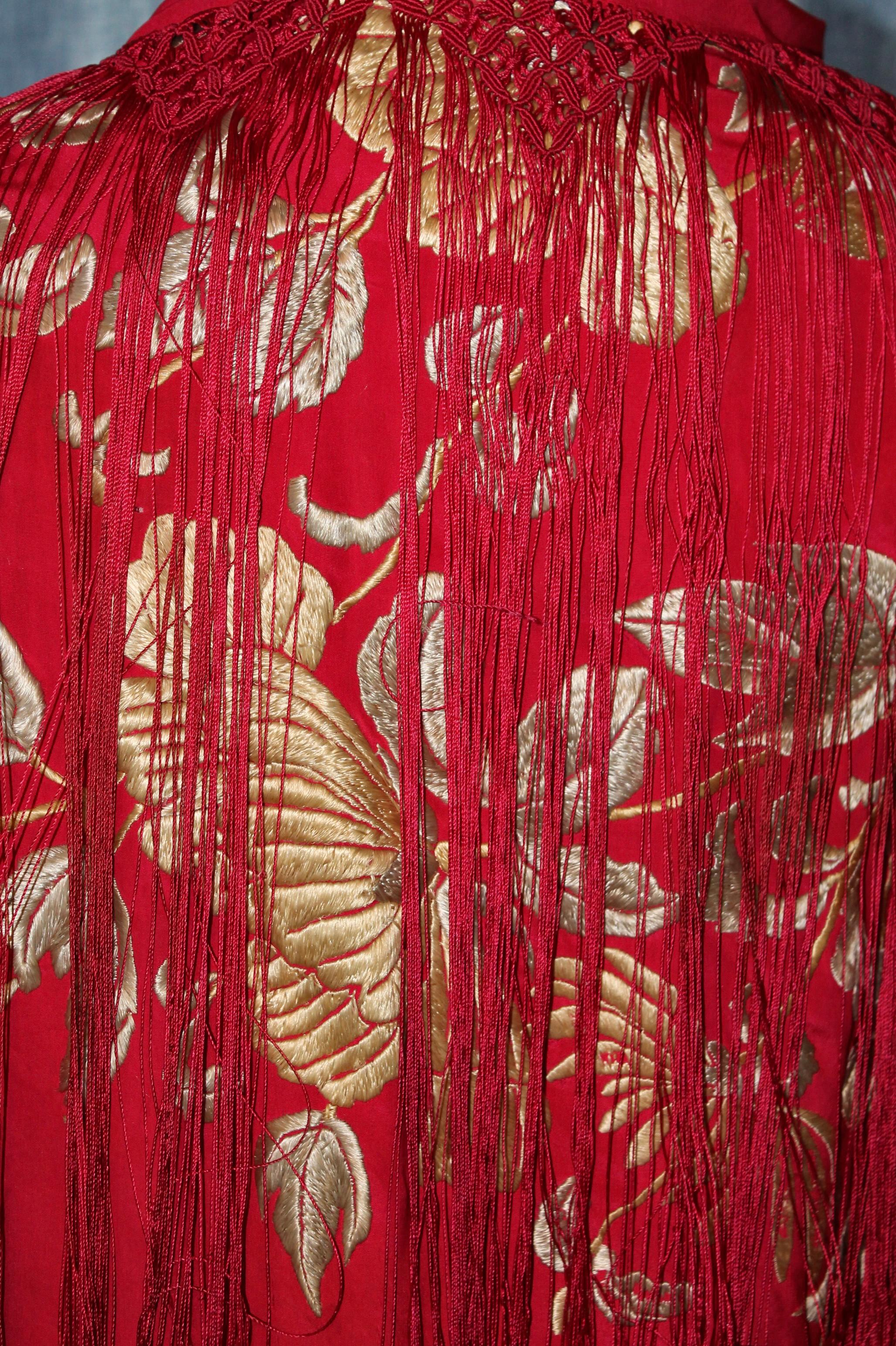 Women's or Men's Chinese Blazing Red Shawl with Fringe