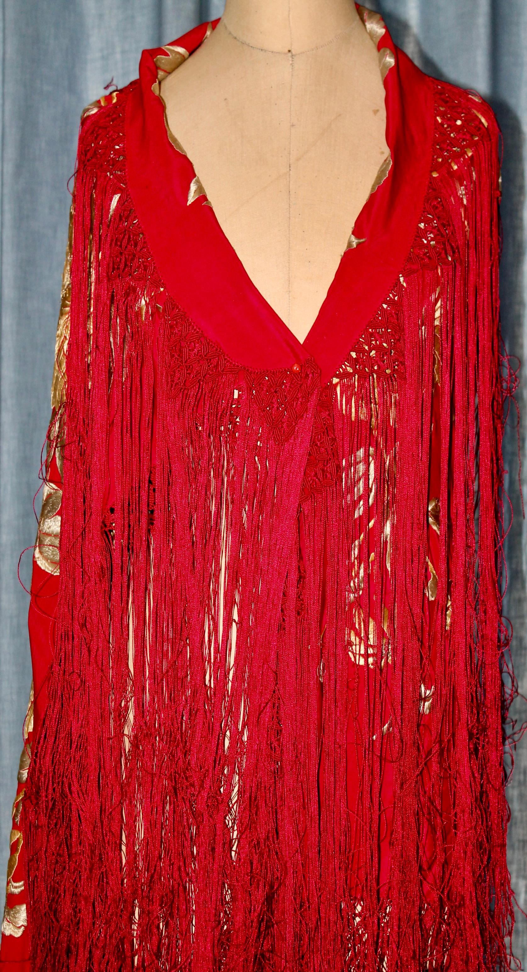 Chinese Blazing Red Shawl with Fringe 1