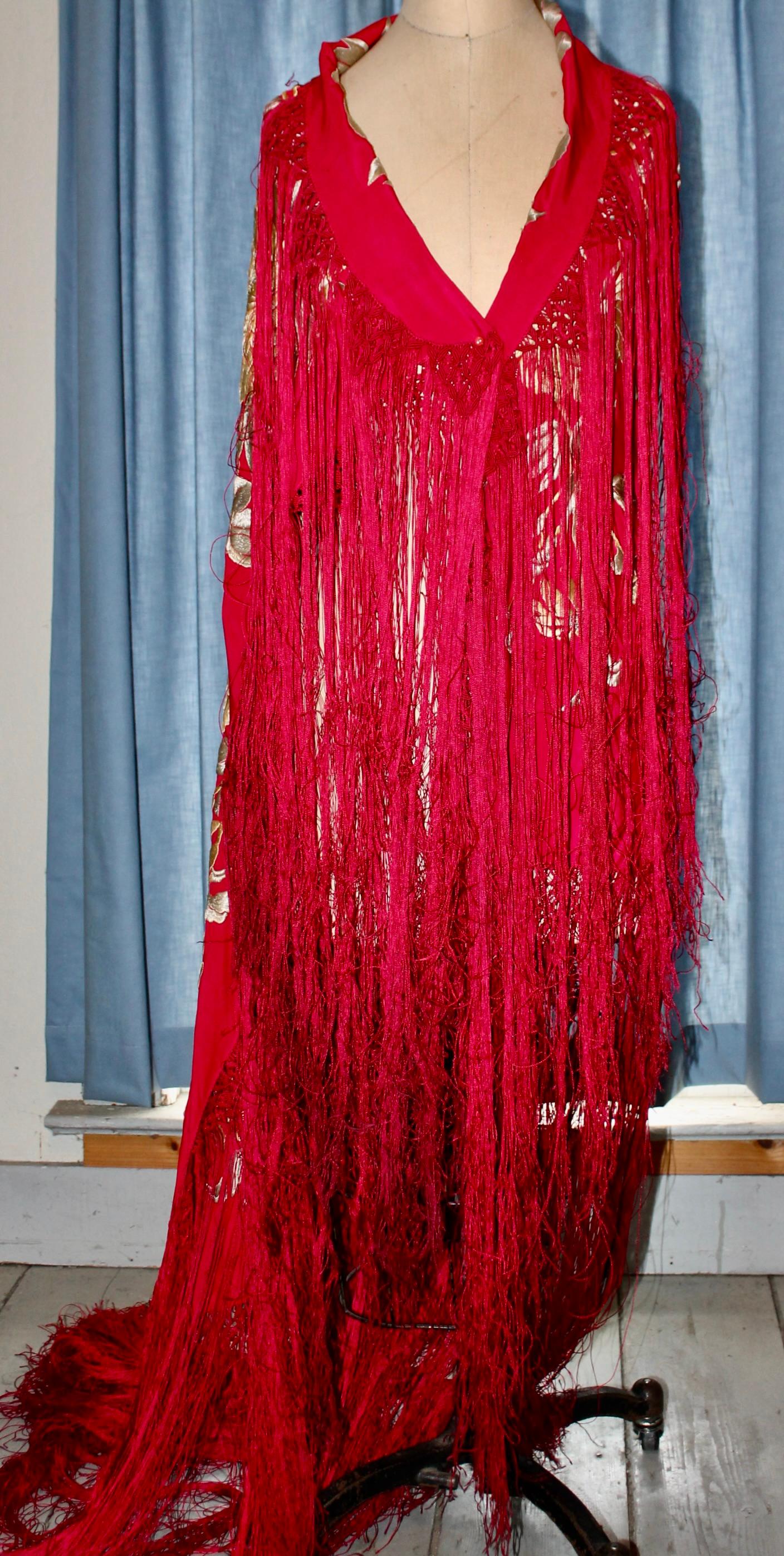 Chinese Blazing Red Shawl with Fringe 2