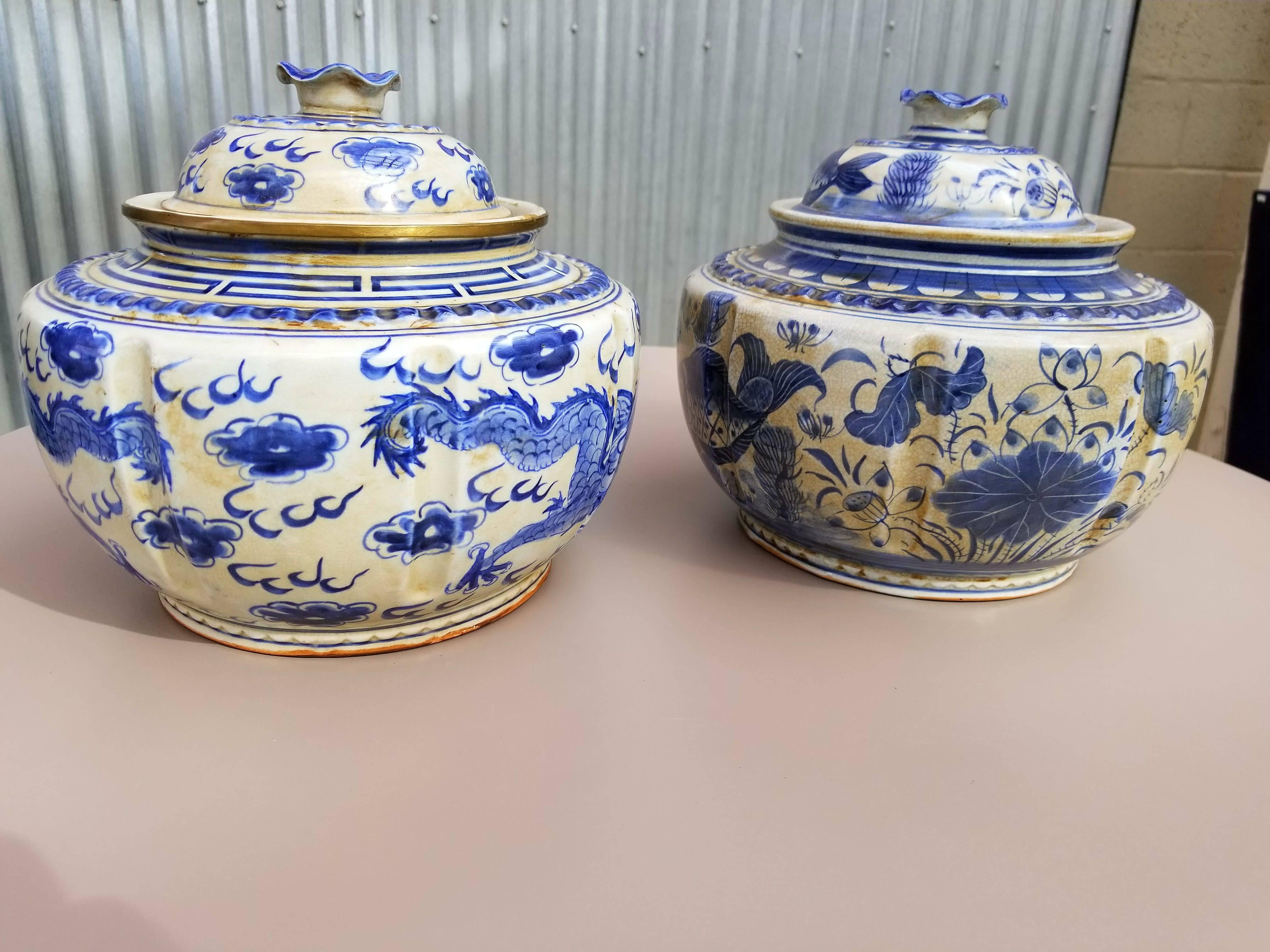 19th Century Chinese Blue and White Ginger Jars In Excellent Condition For Sale In Fulton, CA
