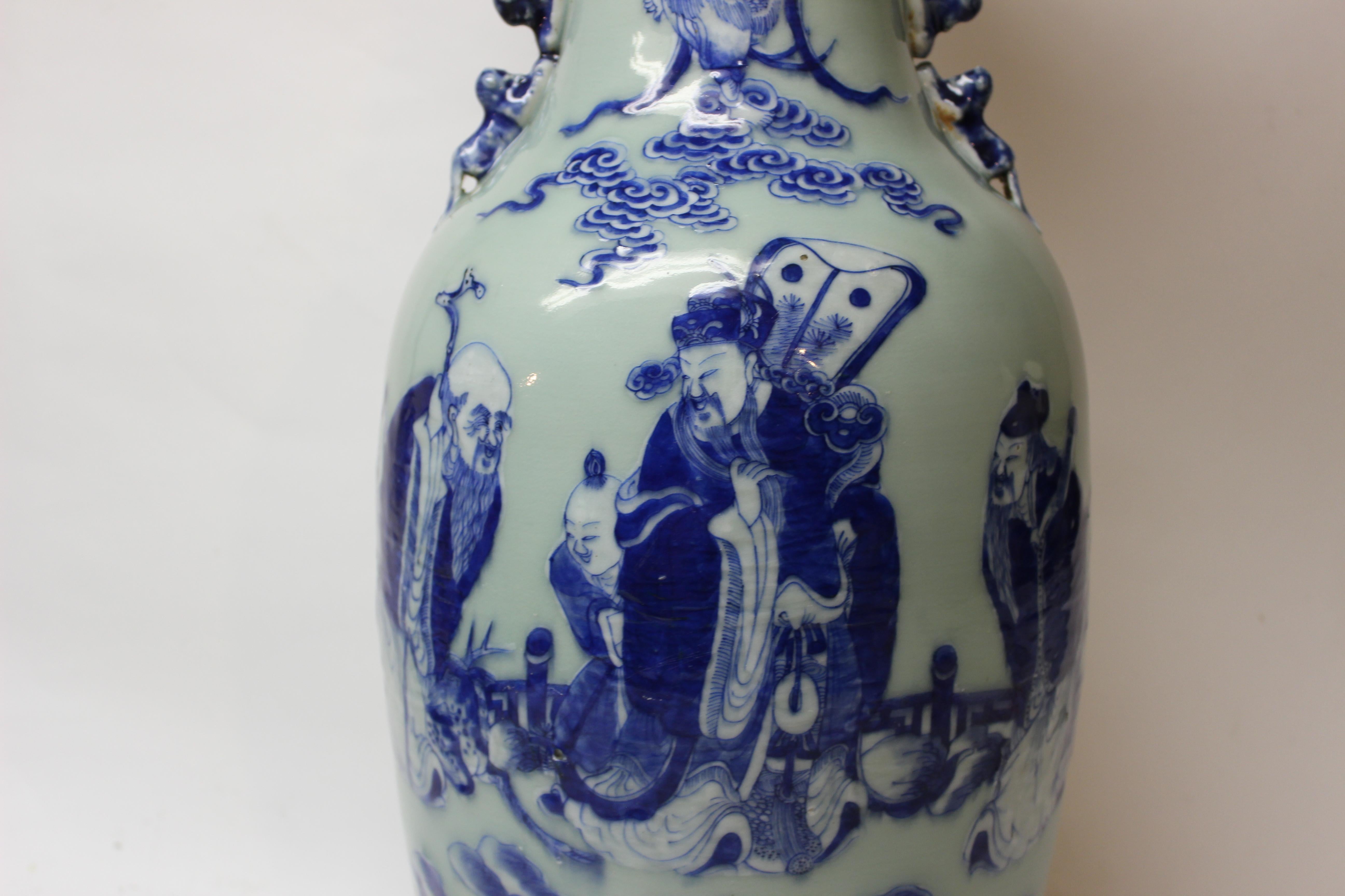Chinese Blue and Celadon Ceramic Vase In Good Condition In East Hampton, NY